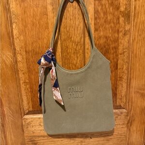 NEW Green Suede Tote with Scarf